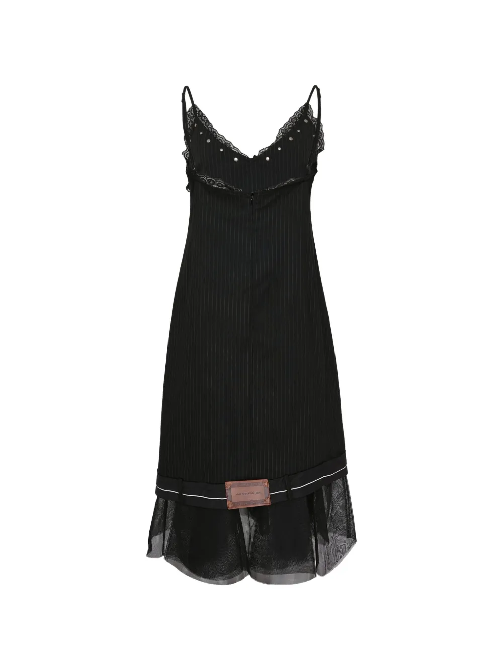 lace-detail pinstripe midi dress