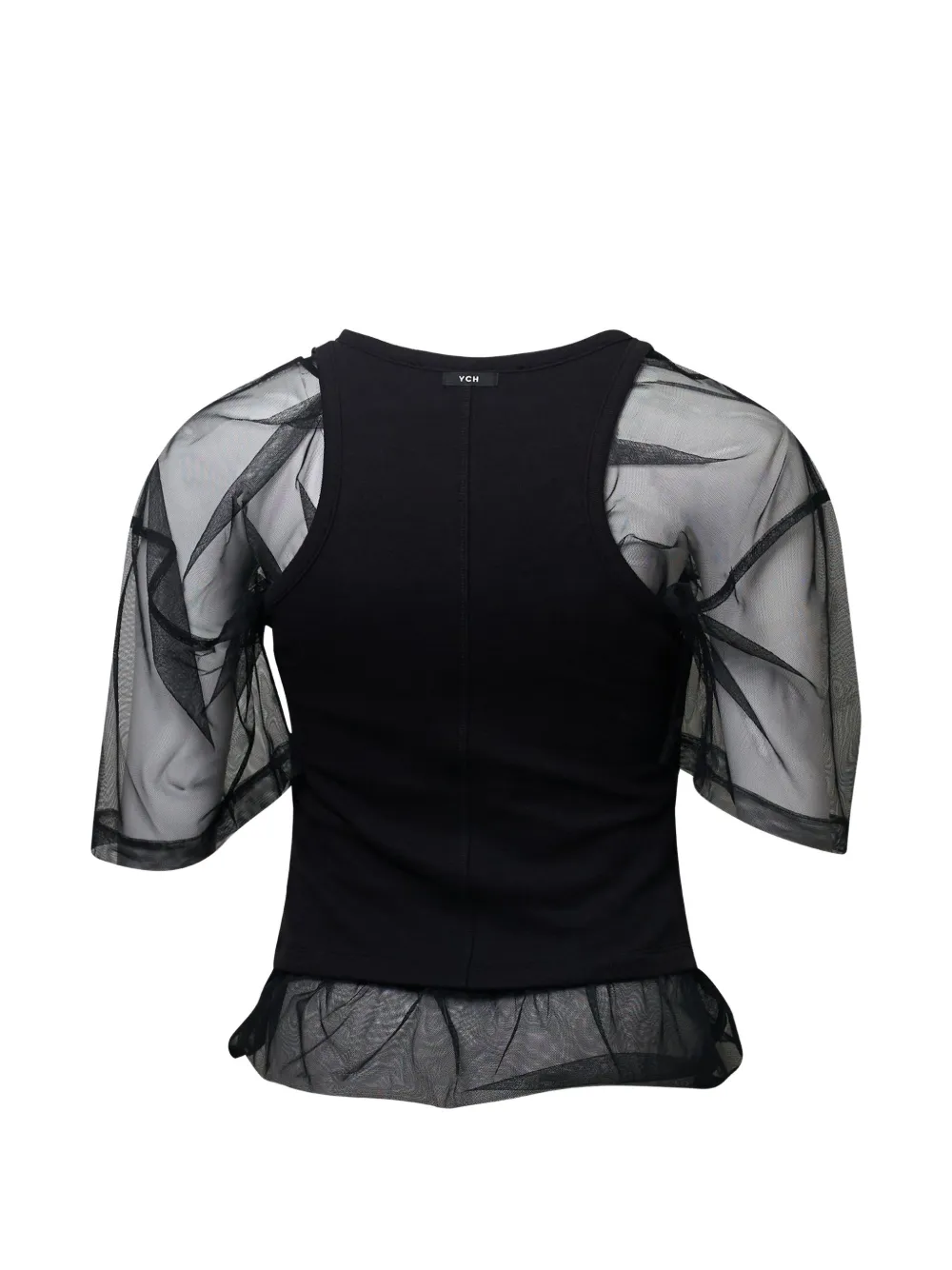  Ych Mesh-layered Blouse - Black 