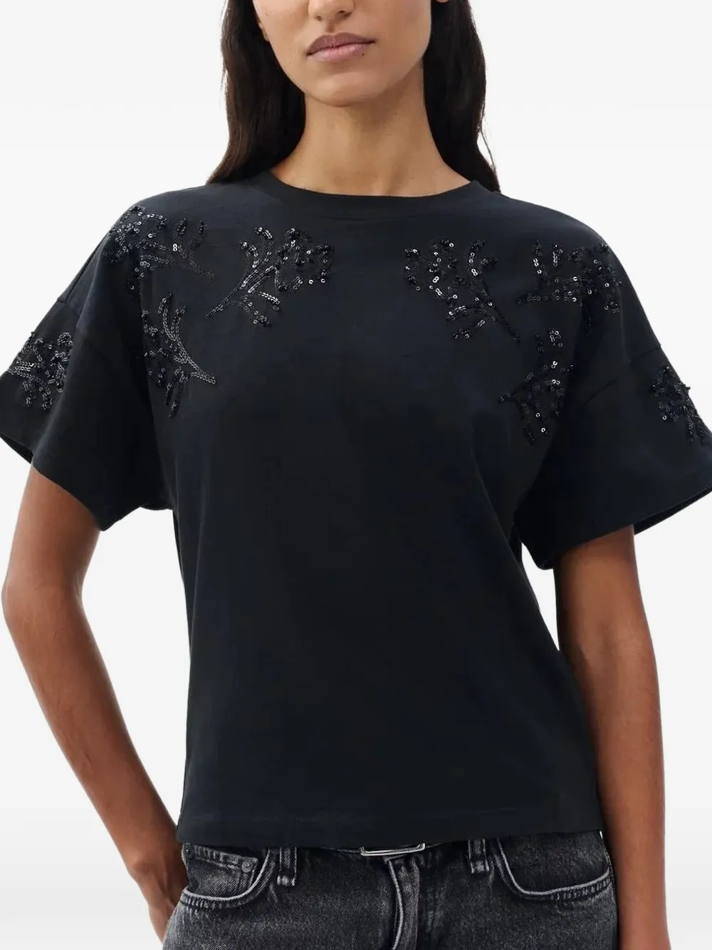  Rag & Bone Beaded Floral Boxy T-shirt - Black 