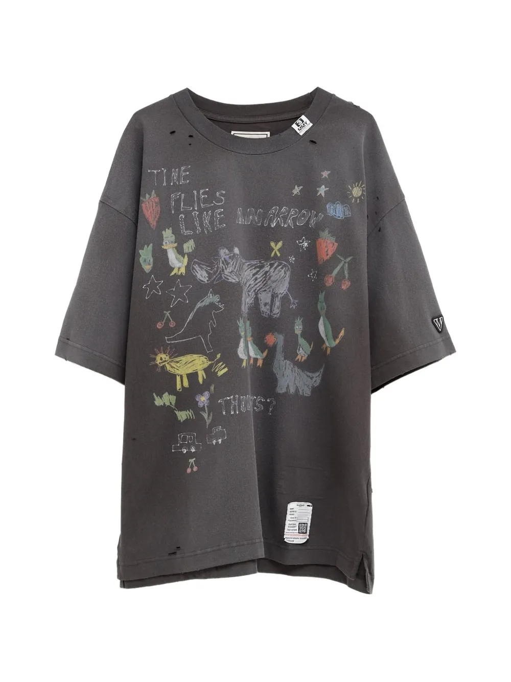 Maison MIHARA YASUHIRO graphic-print distressed T-shirt - Grigio