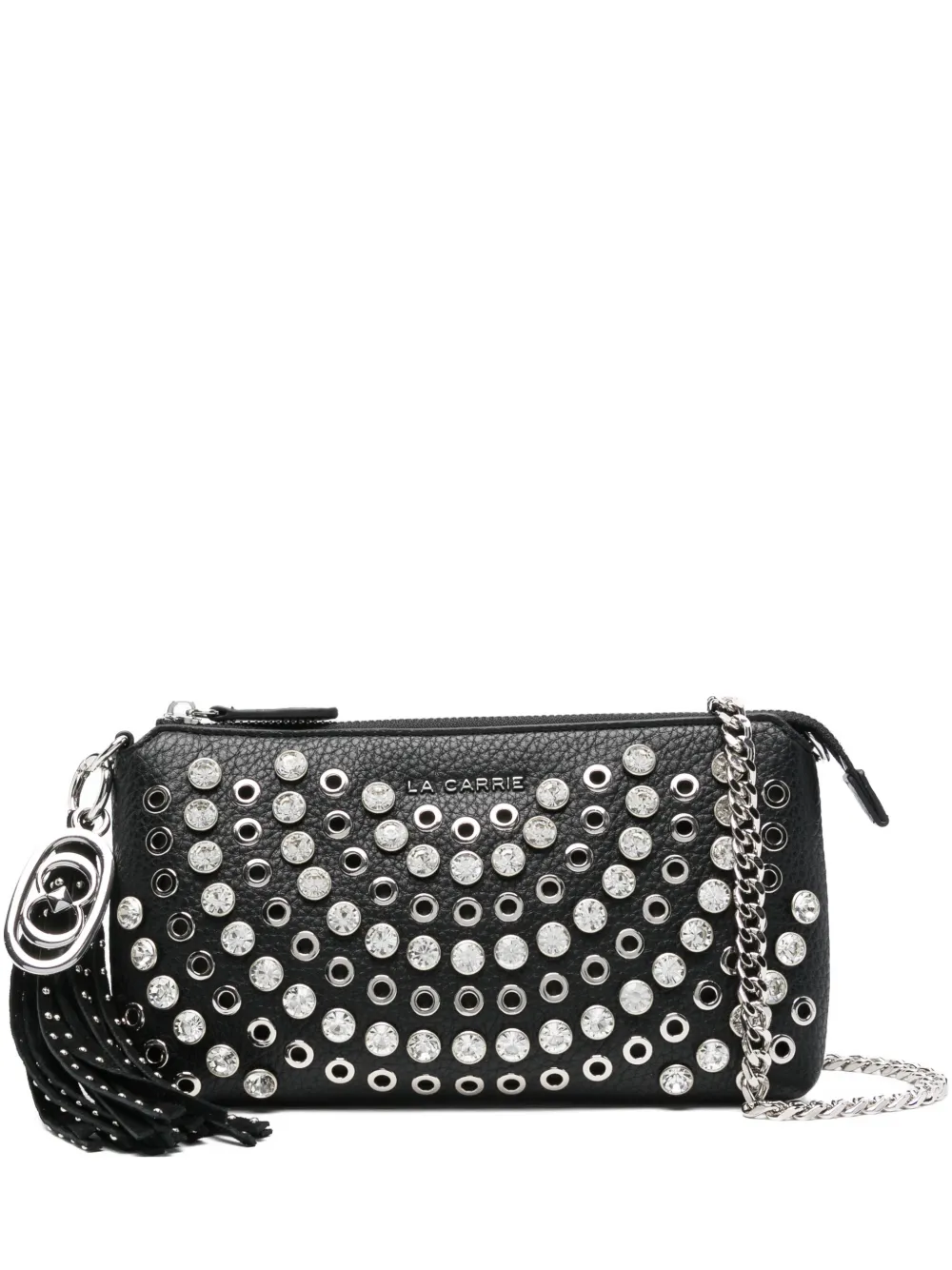 La Carrie Studded Tassel Cross Body Bag In Black