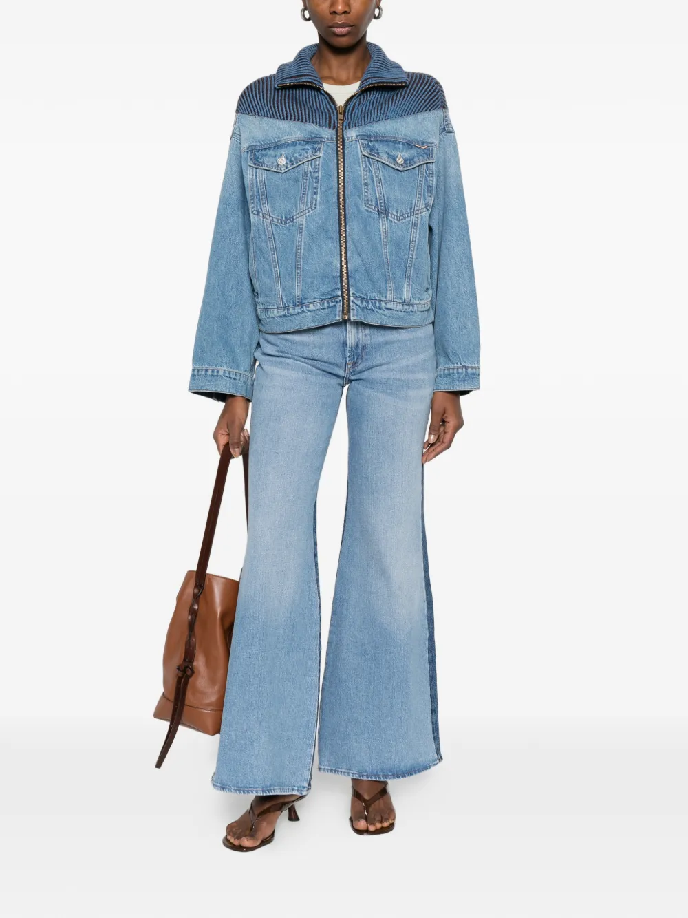  Mother Zip Striped Jacket - Blue 