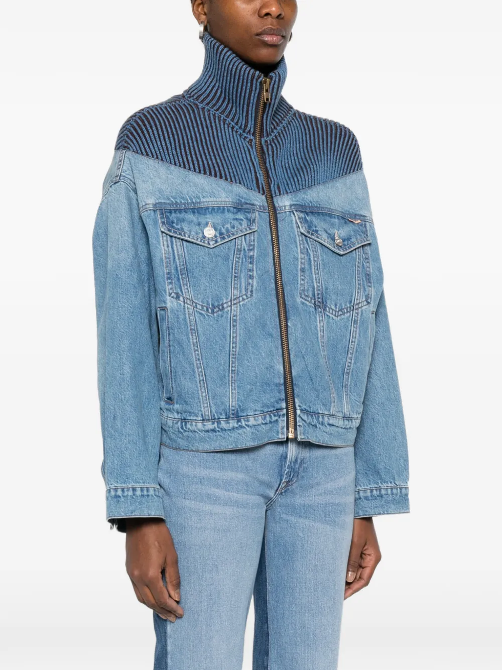  Mother Zip Striped Jacket - Blue 