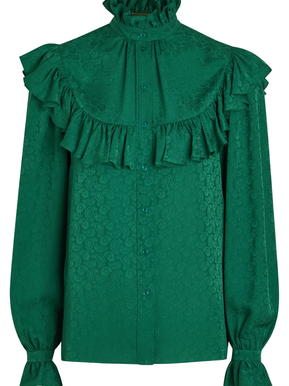 Saint Laurent Ruffled Paisley Shirt - Green 