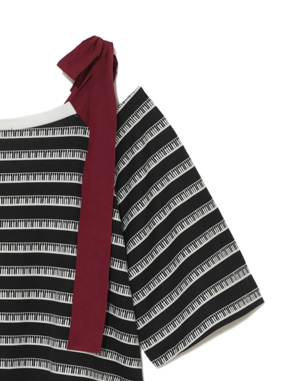  Undercover Stripe Tie Ribbon Shoulder Blouse - Black 