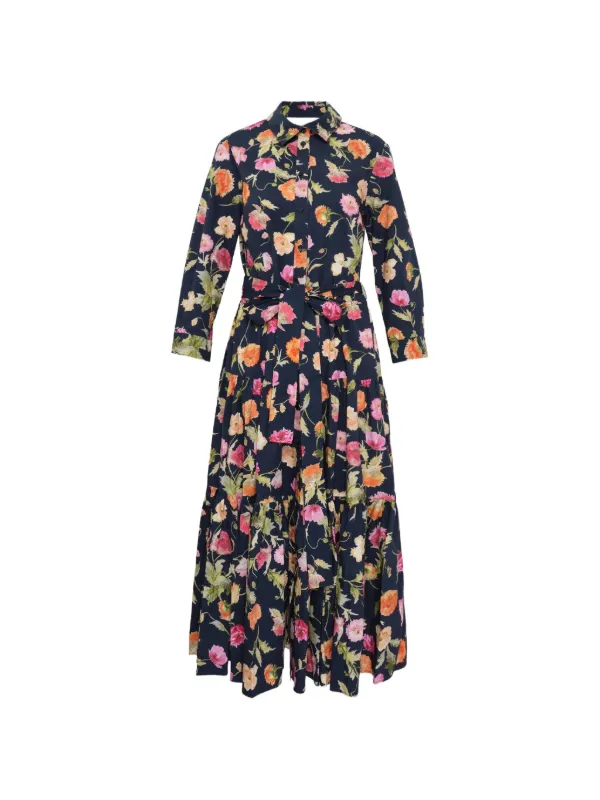 Carolina Herrera Floral Print Tiered Shirt Dress - Blue Carolina Herrera Floral Print Tiered Shirt Dress - Blue