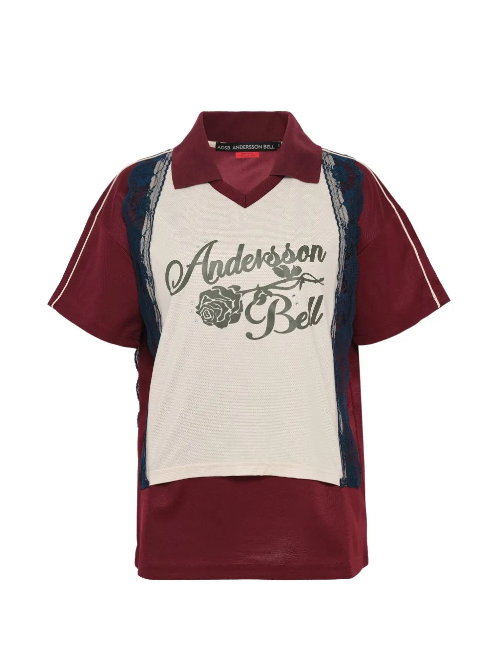 Andersson Bell lace-trim polo-collar T-shirt - Rosso