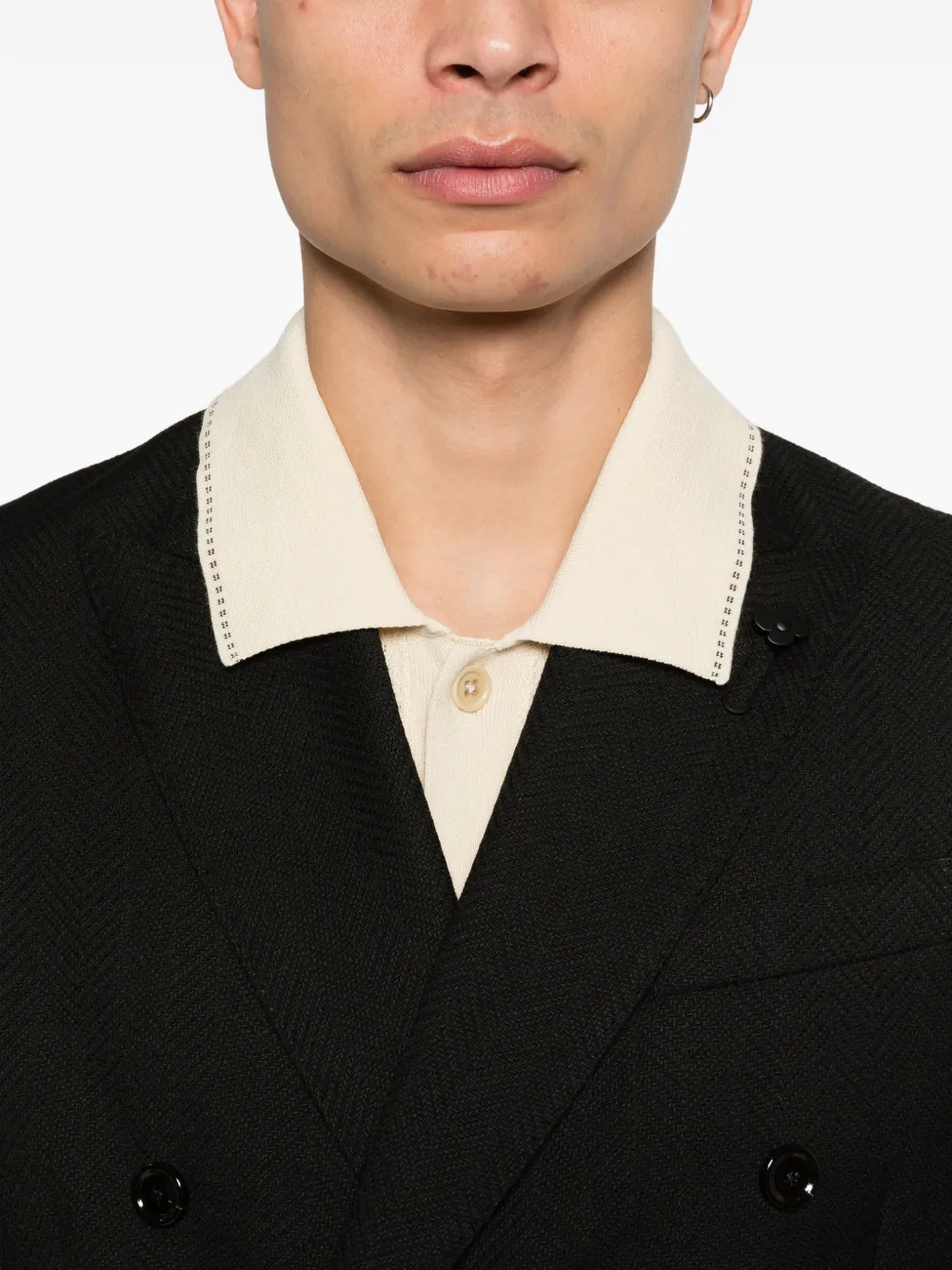 Lardini Double-breasted Black Tailored Jacket With Structured Lapel In Black