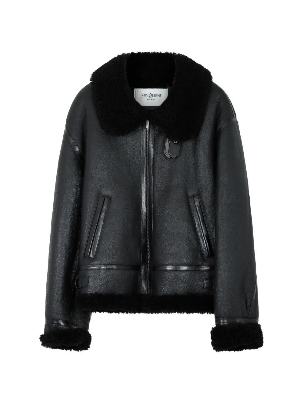 Saint Laurent Jacke mit Shearling-Besatz - Schwarz