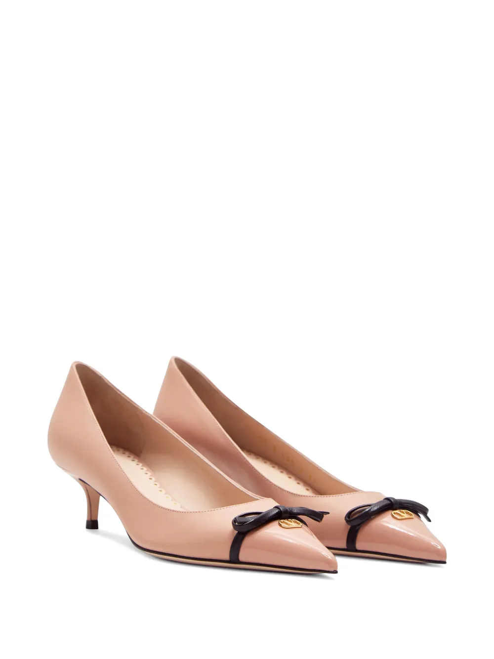 Valentino Garavani pointy bow leather pumps Beige