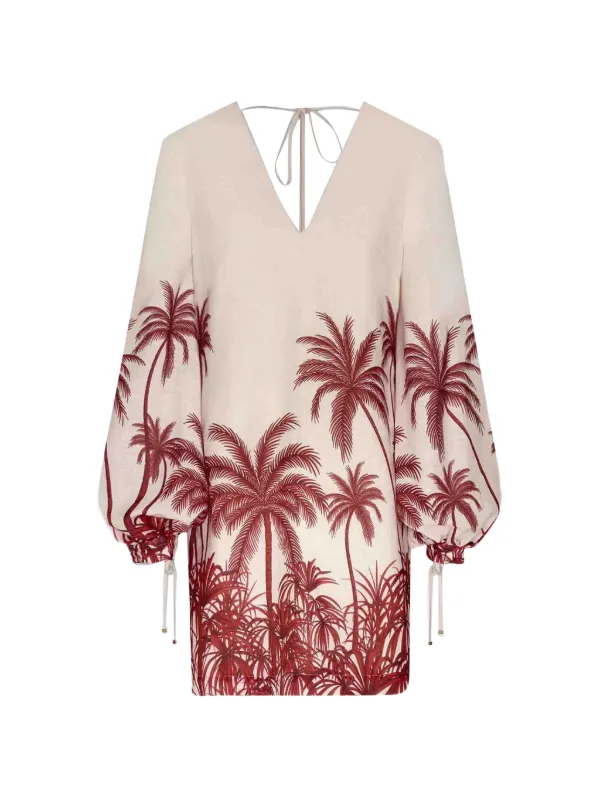 Andres Otalora Tropical-print V-neck Mini Dress in Neutrals