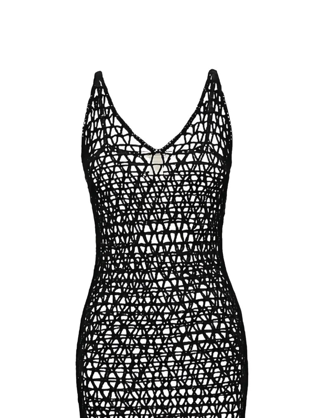  Paramidonna Crochet V-neck Midi Dress - Black 