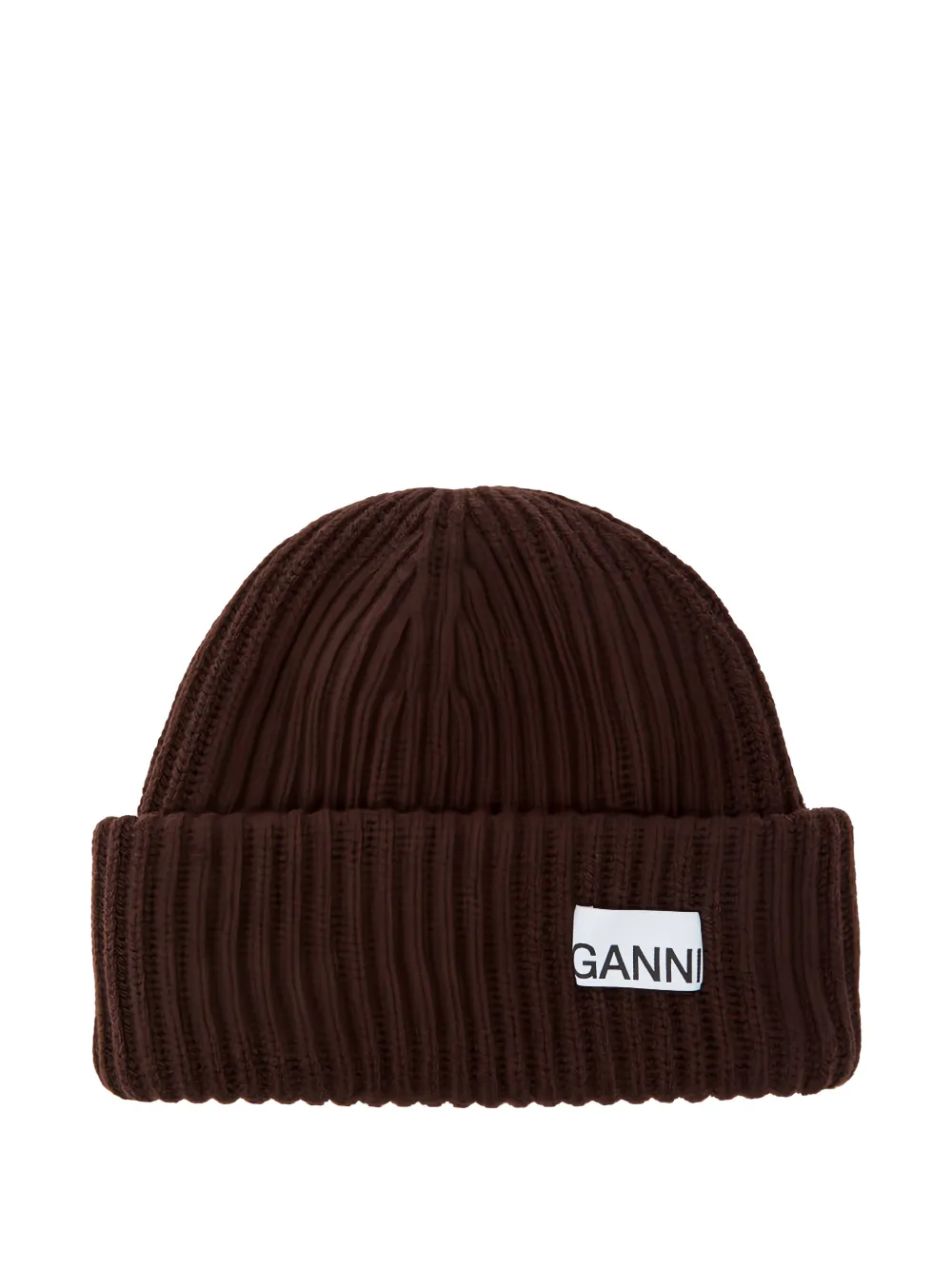 GANNI ribbed patch beanie hat - Marrone