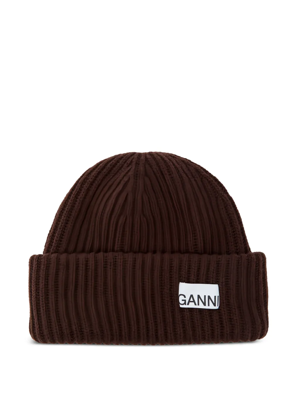 GANNI ribbed patch beanie hat - Marrone