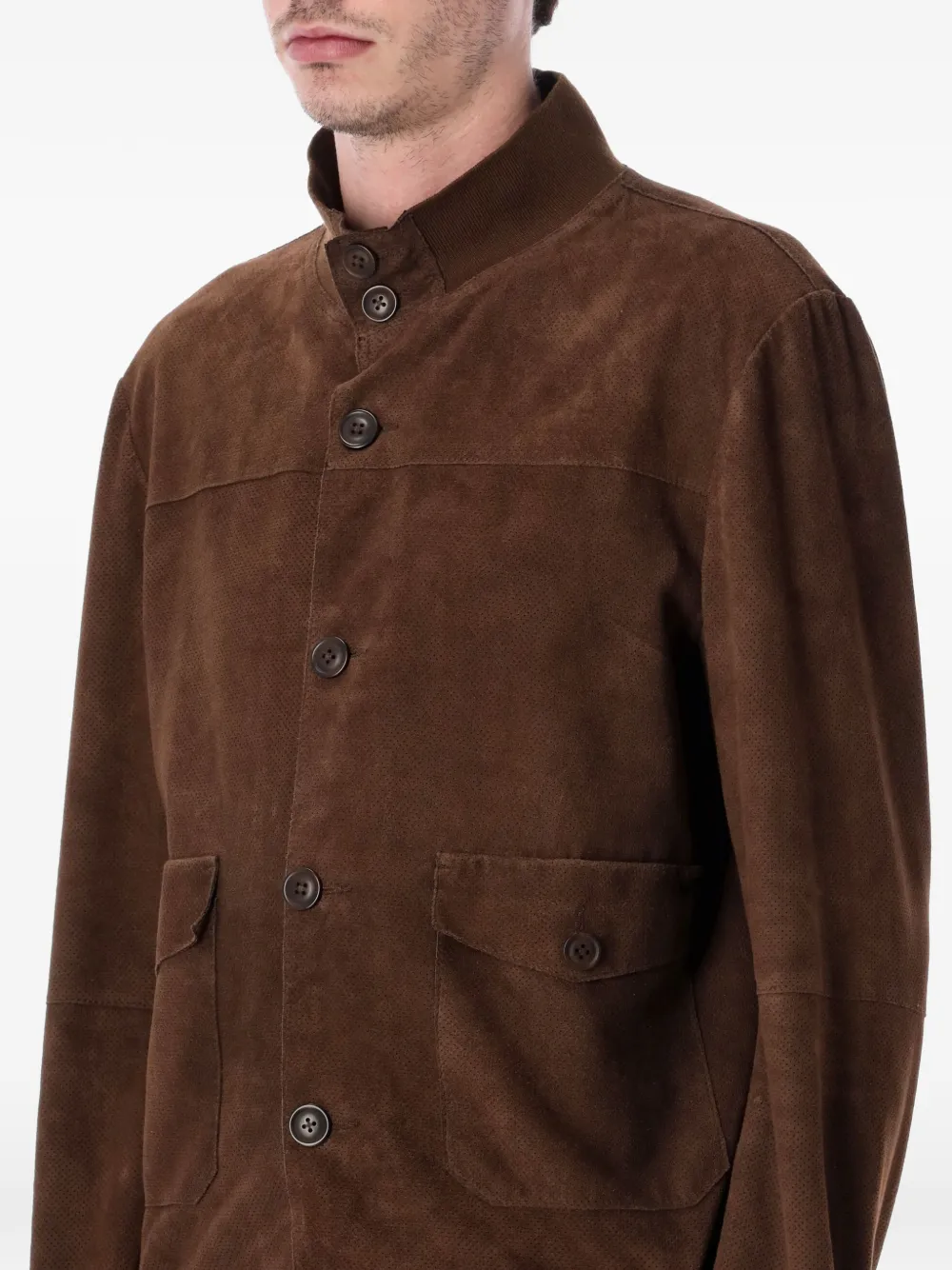  Sword Buttoned Leather Jacket - Brown 
