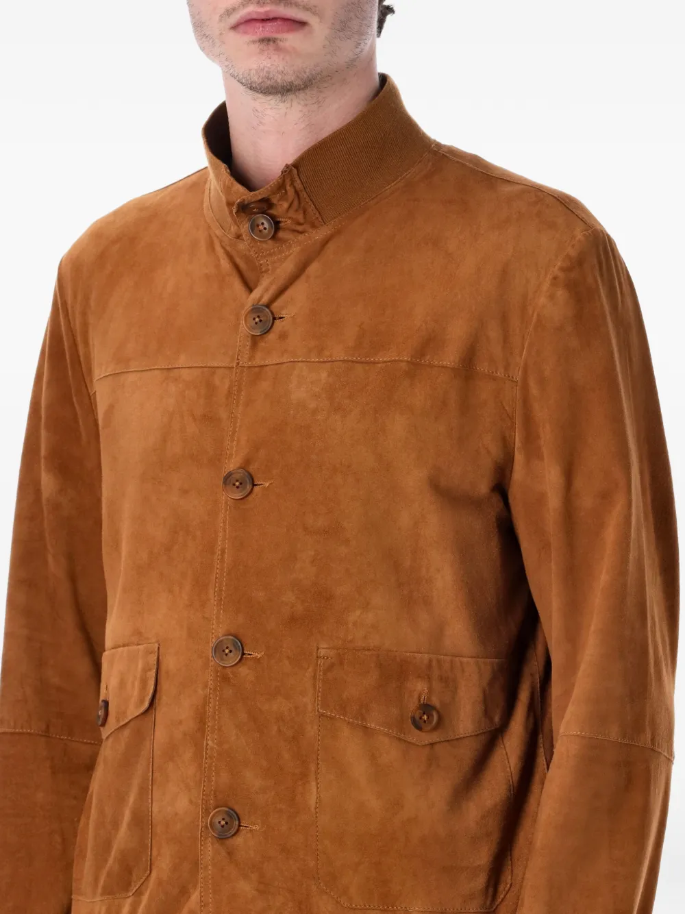  Sword Buttoned Leather Jacket - Brown 