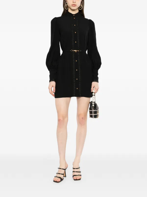 zimmermann black short dress Zimmermann Black Linen & Lace Detail Mini Dress S Zimmermann