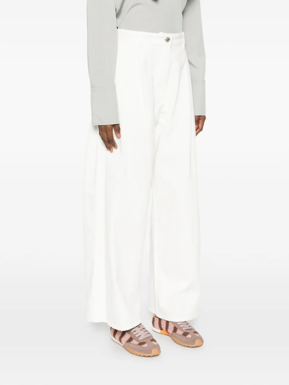  System Button-fastening Pleated Jeans - White 