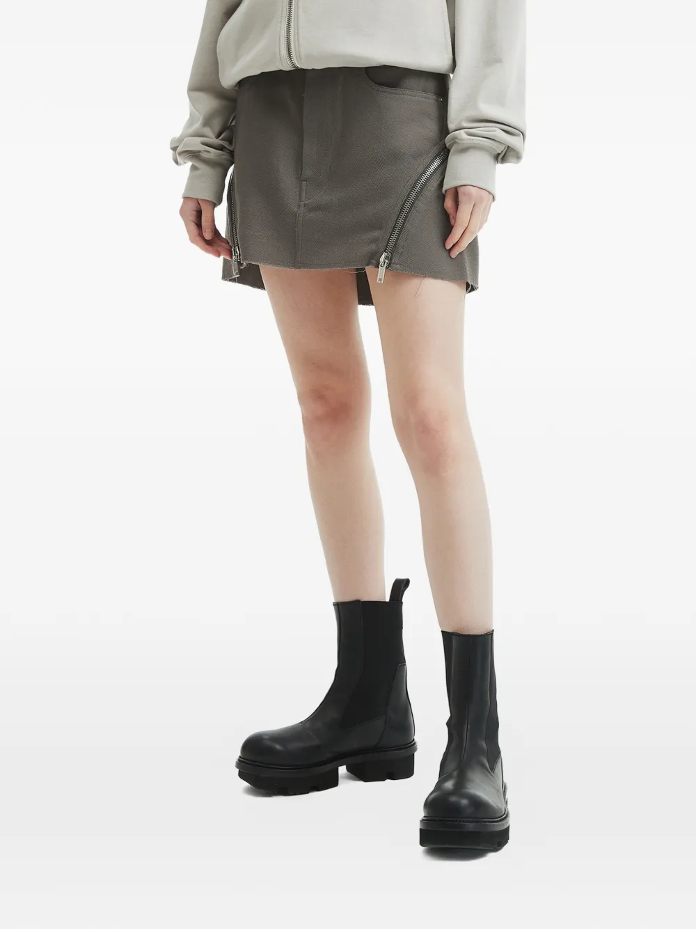  Rick Owens Zip-detail Frayed Mini Skirt - Grey 