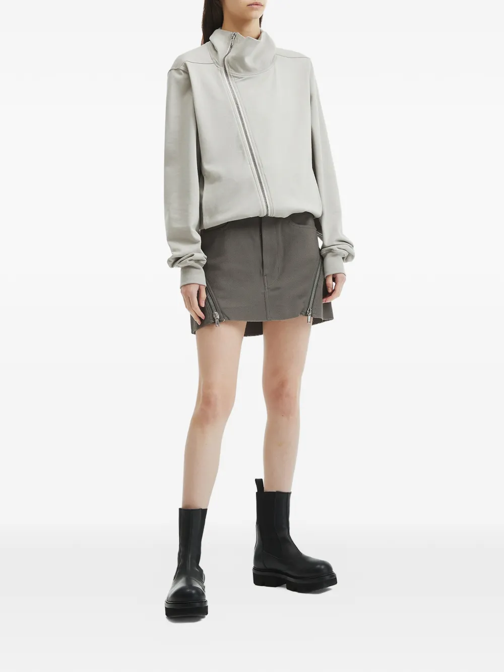  Rick Owens Zip-detail Frayed Mini Skirt - Grey 