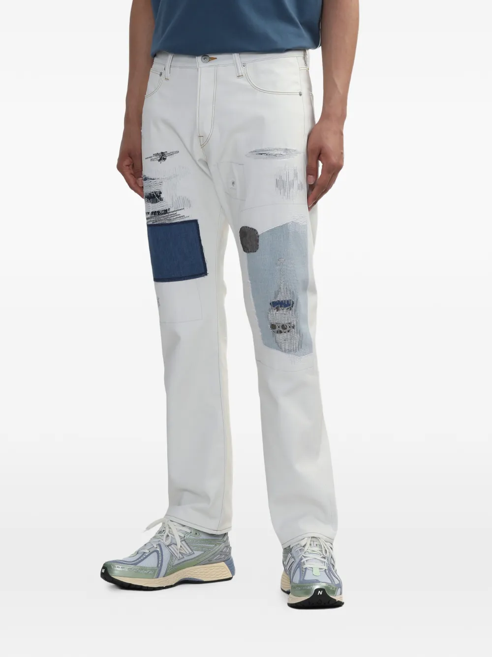  Junya Watanabe Man Patchwork-detail Jeans - Blue 