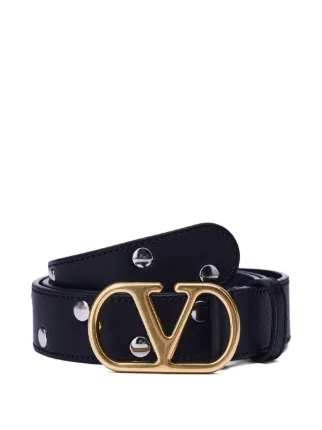 【美品】VALENTINO ロックスタッズ レザー ベルト ブラック Valentino Garavani Vロゴ スタッズ レザーベルト | ブラック