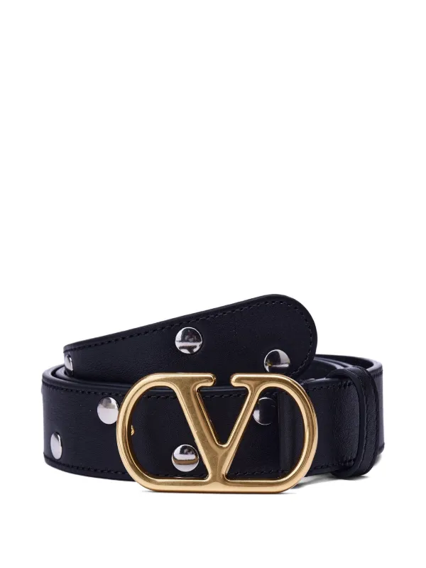 Valentino Garavani Vロゴ スタッズ レザーベルト | ブラック