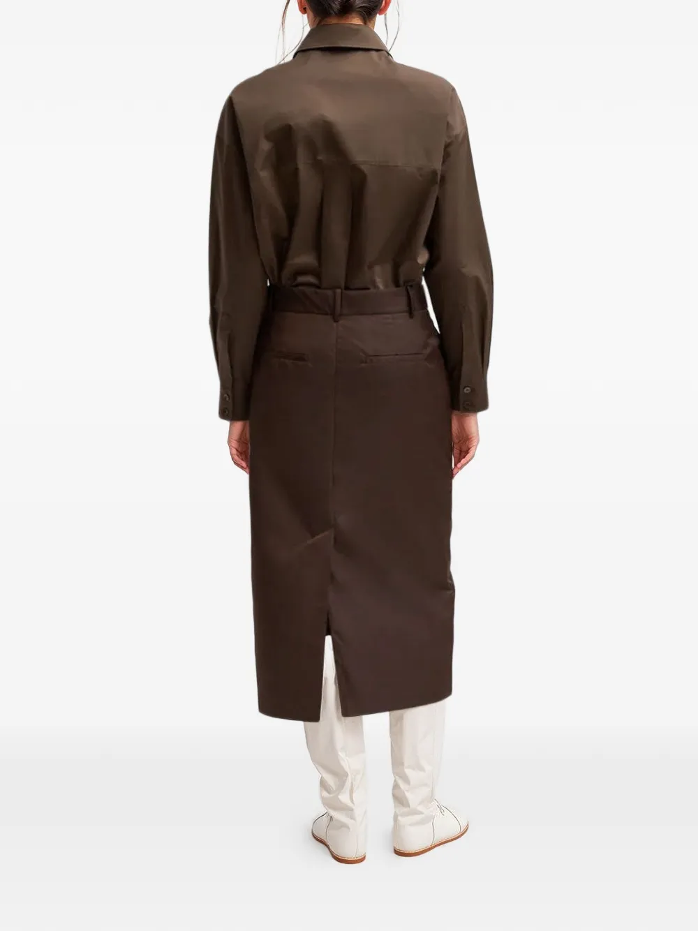  Tibi Belt-loop Midi Skirt - Brown 