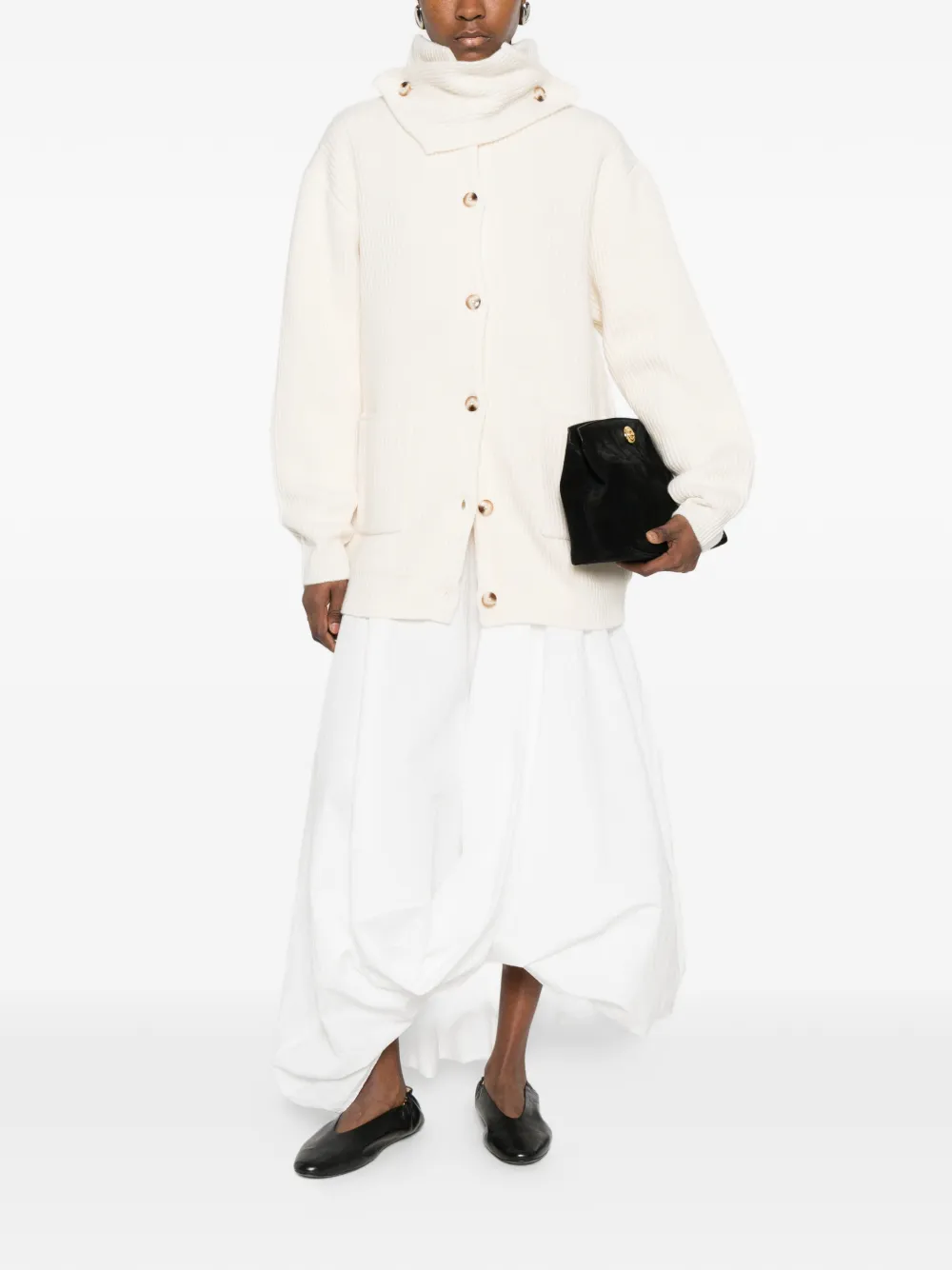  Viktoria Chan Button Patch Pocket Cardigan - White 