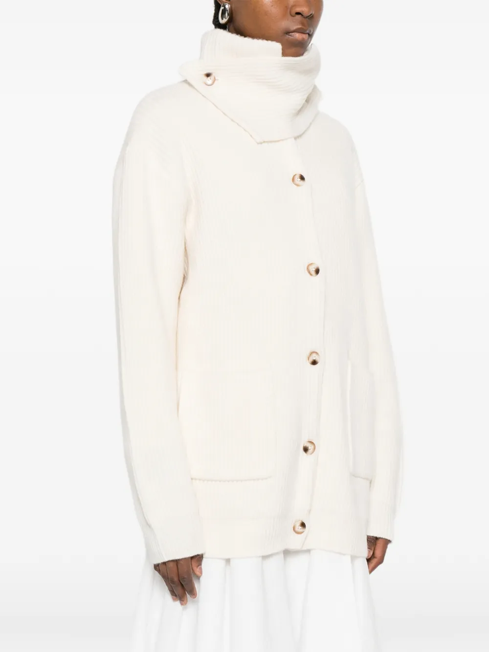  Viktoria Chan Button Patch Pocket Cardigan - White 