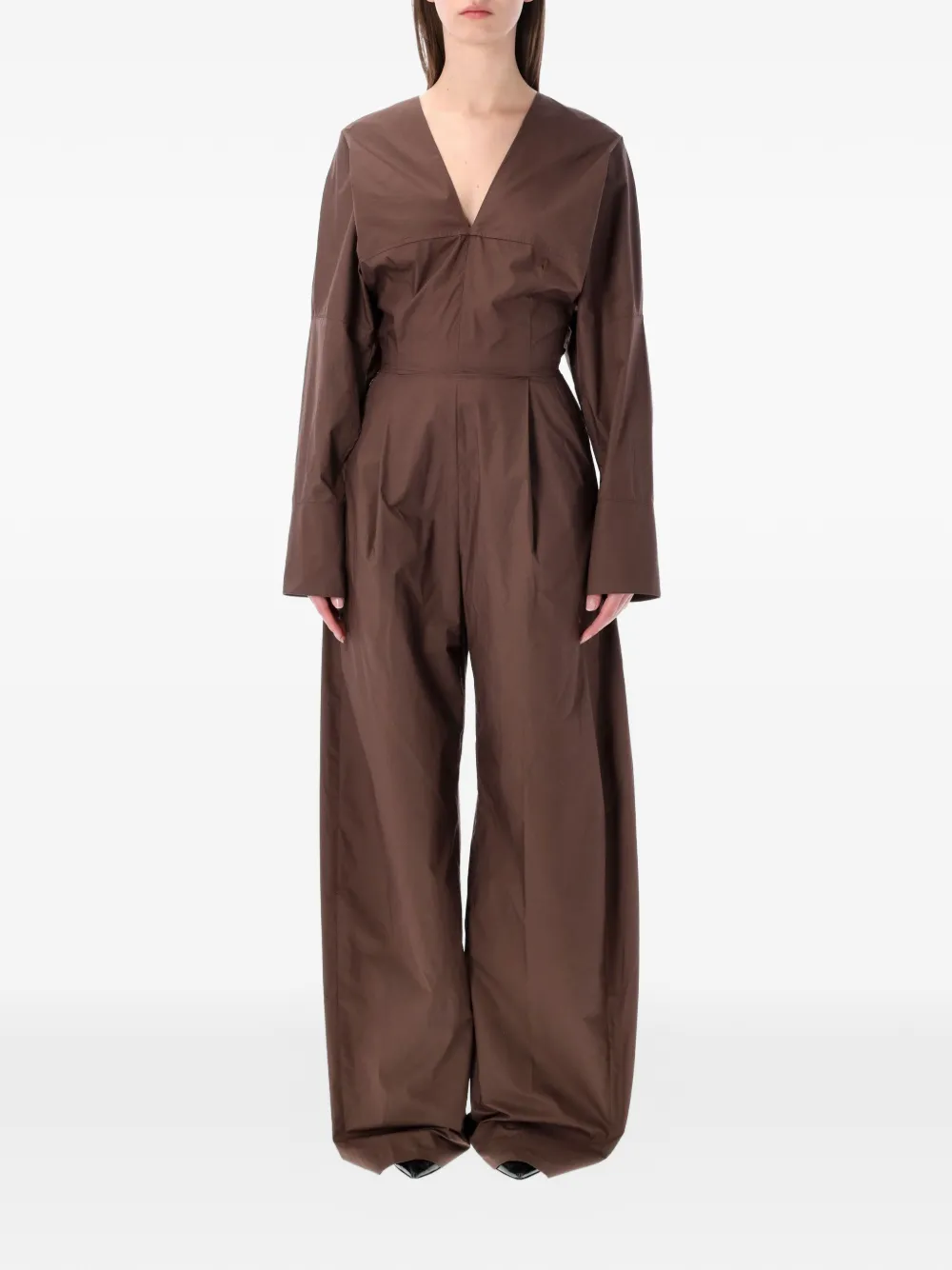 THELATEST Drew V-neck long-sleeve jumpsuit - Marrone