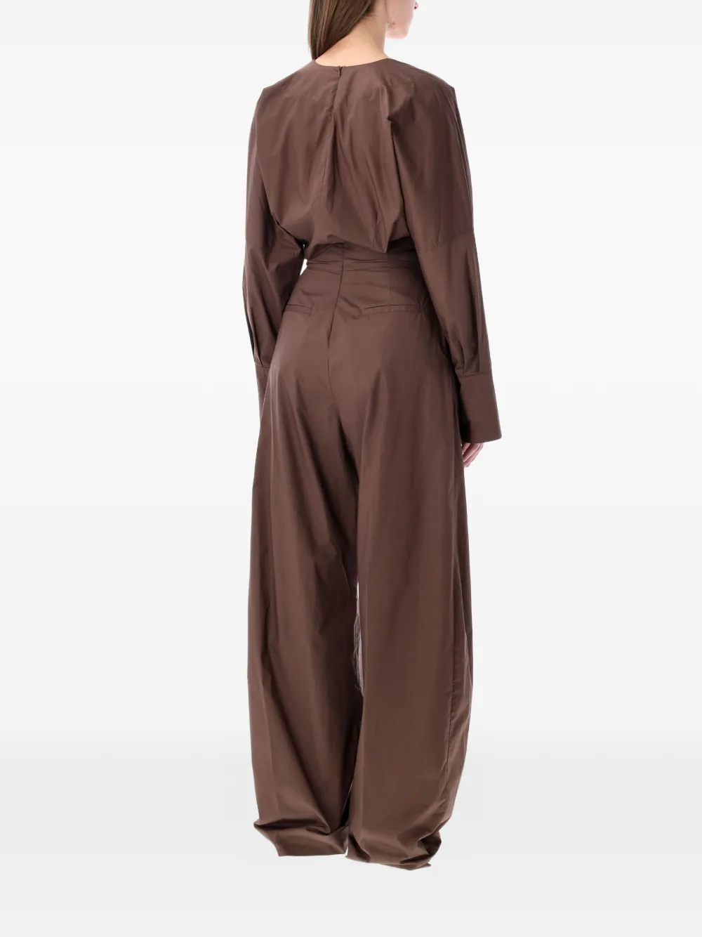  Thelatest Drew V-neck Long-sleeve Jumpsuit - Brown 