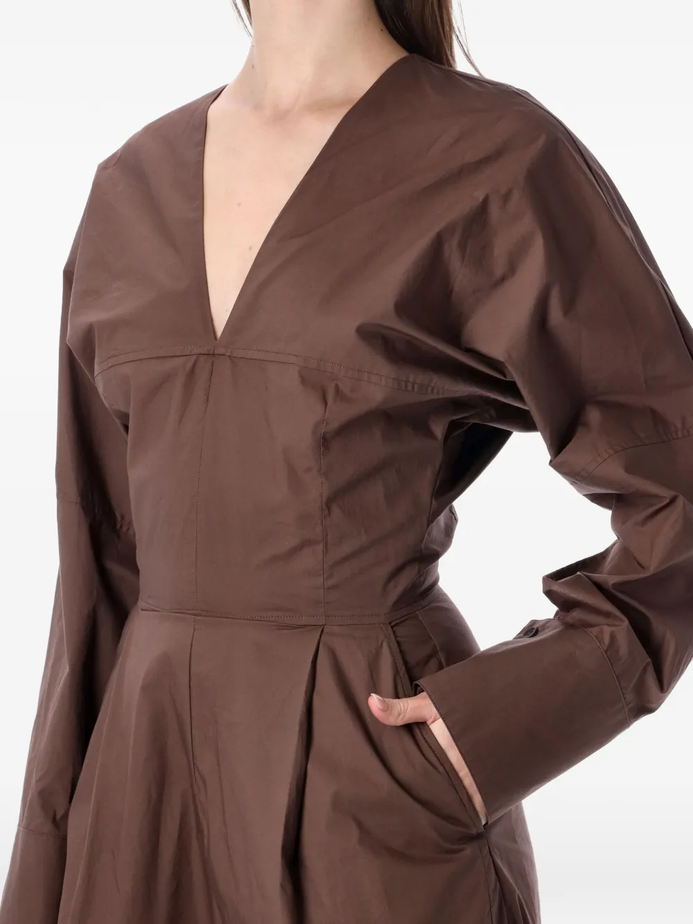  Thelatest Drew V-neck Long-sleeve Jumpsuit - Brown 