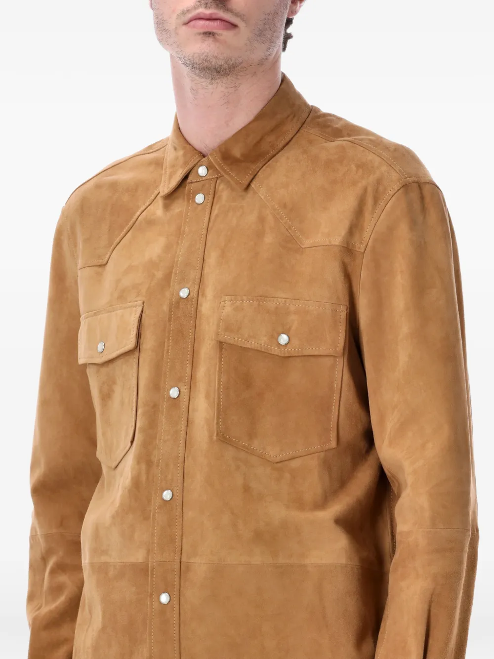  Sword Pocket Leather Overshirt - Brown 