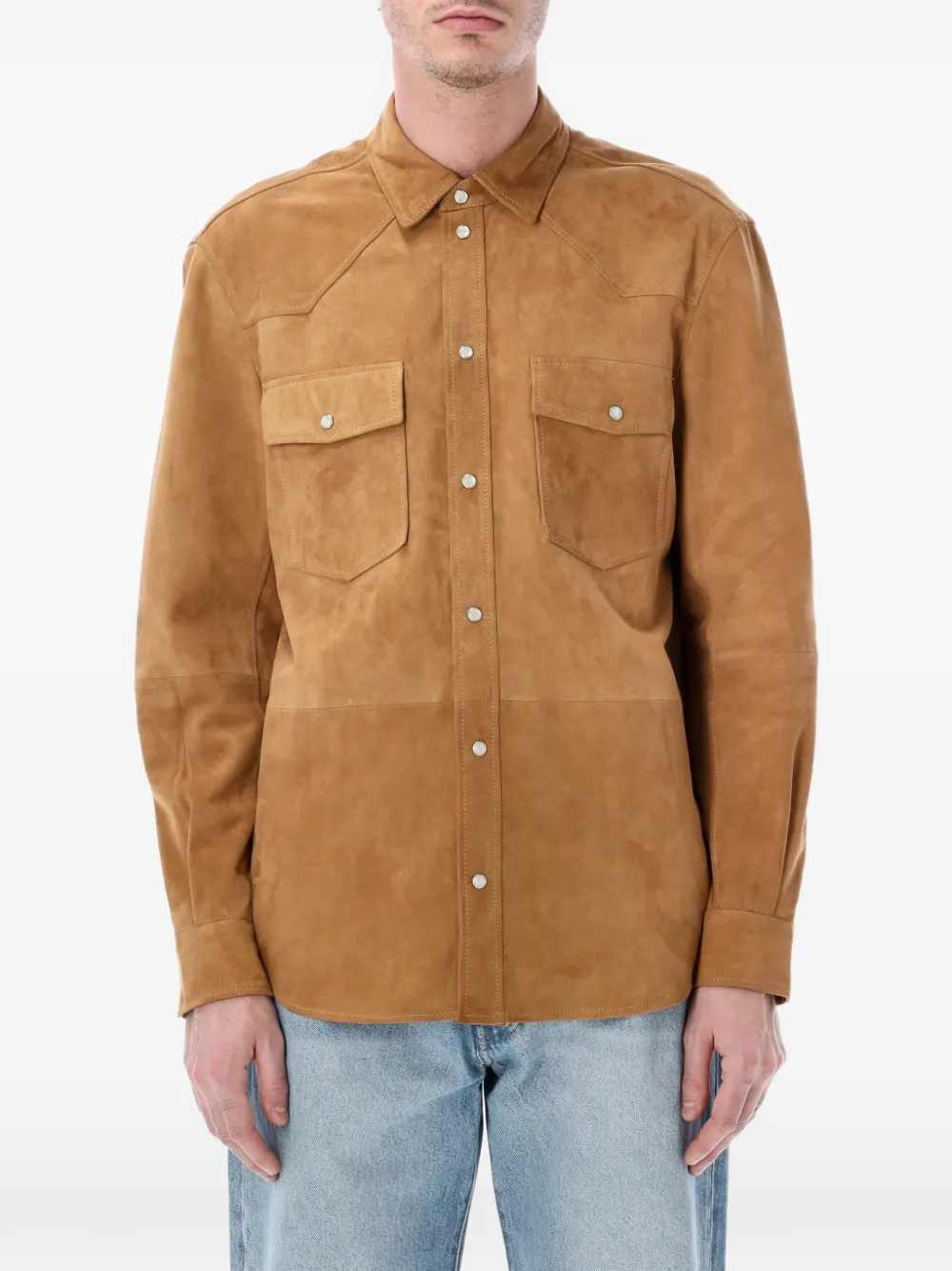 Sword pocket leather overshirt - Marrone