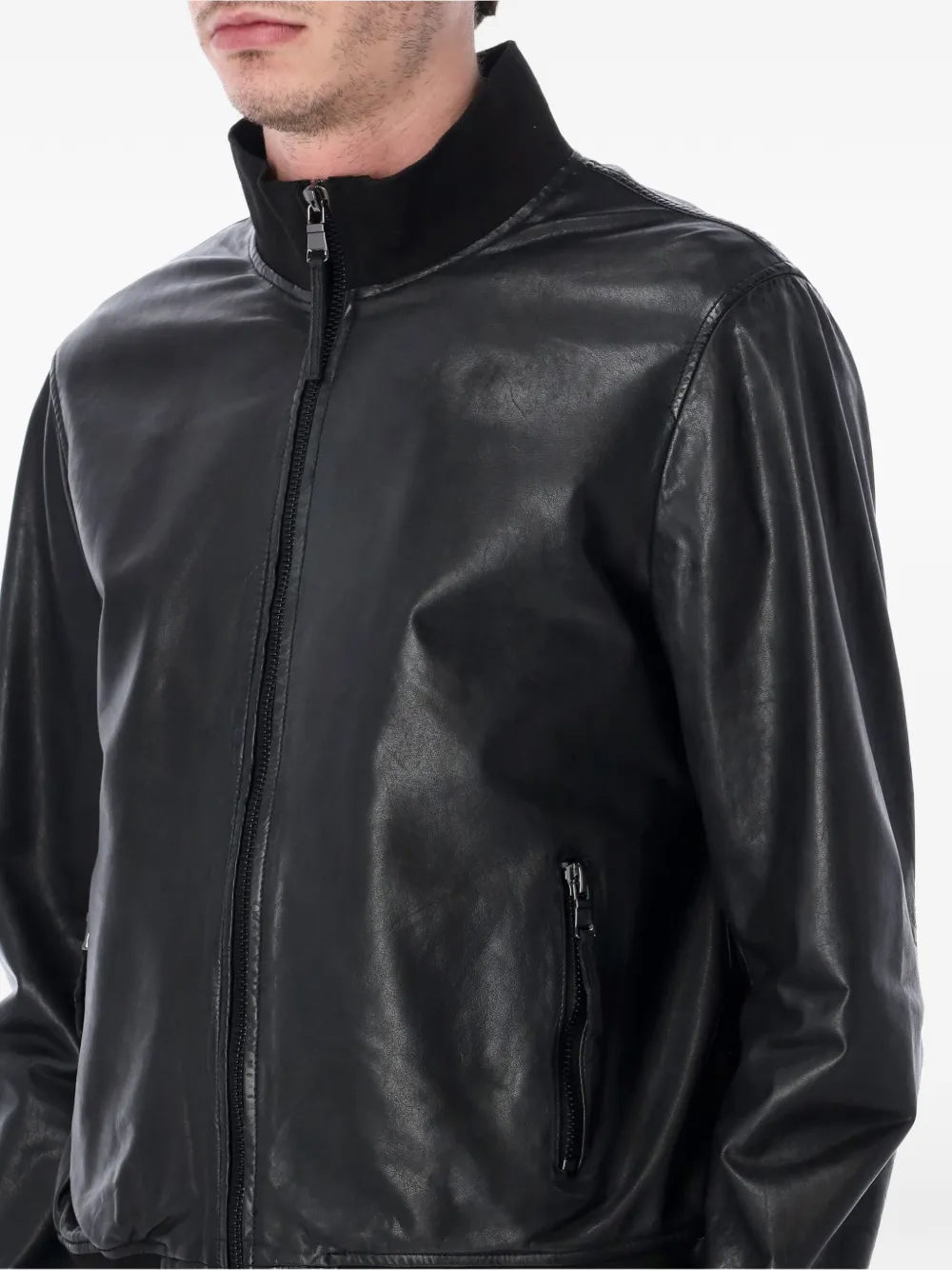  Sword Zip-fastening Leather Jacket - Black 