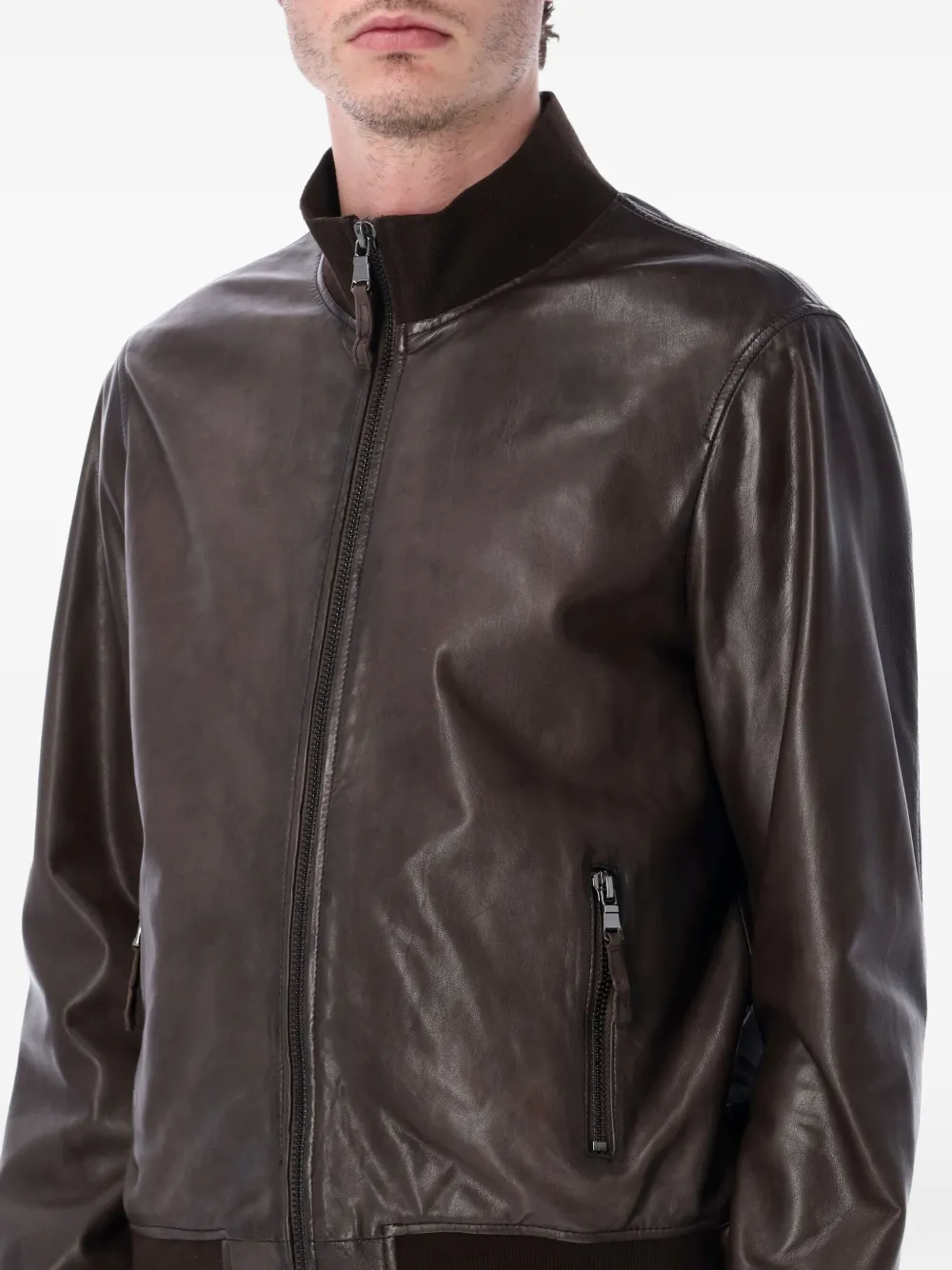  Sword Zip-fastening Leather Jacket - Brown 
