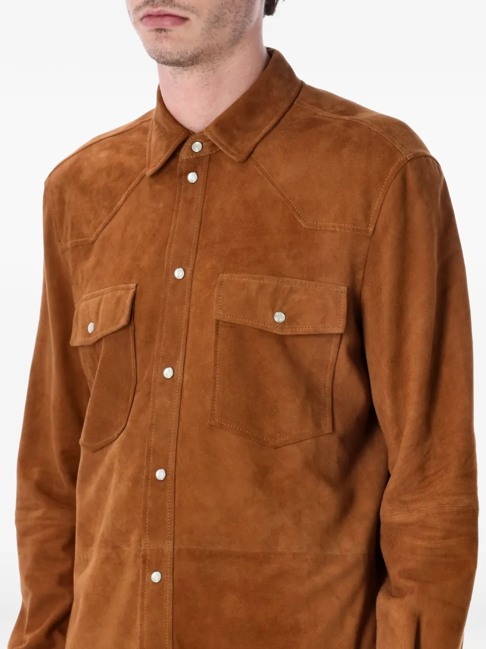  Sword Buttoned Pocket Shirt Jacket - Brown 