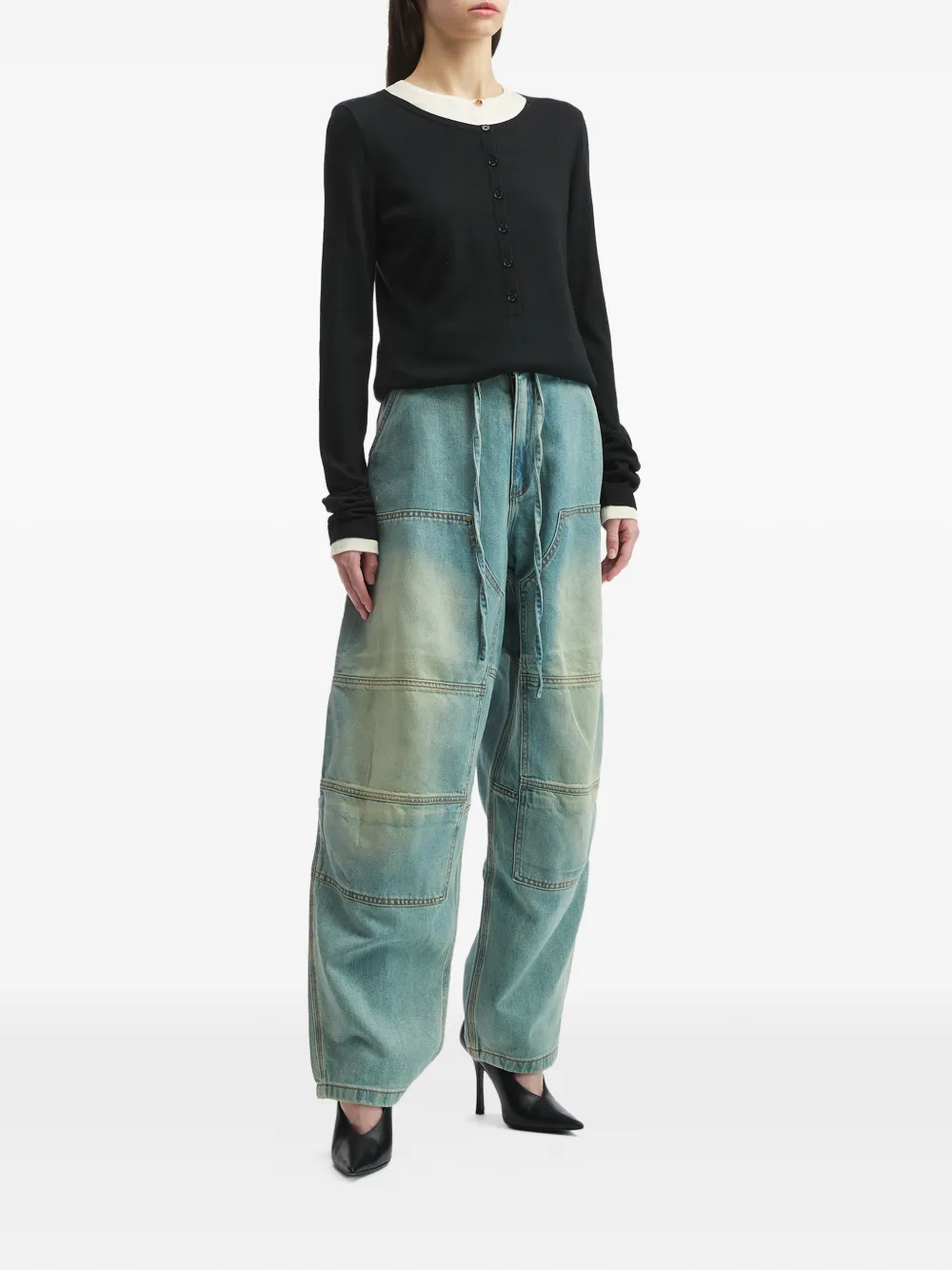  Markgong Panelled Wide-leg Jeans - Blue 