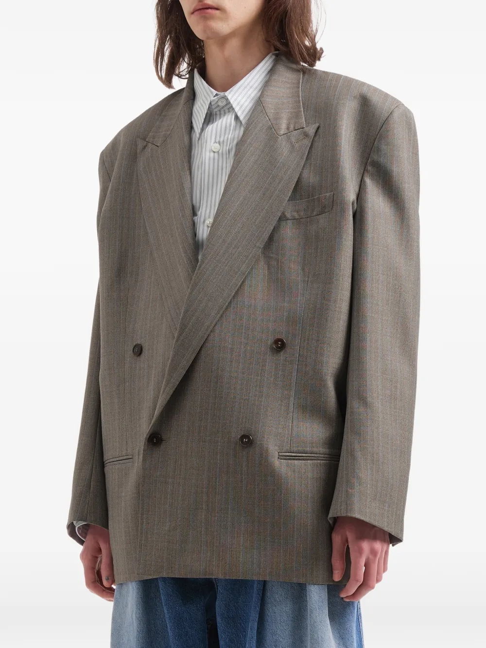  Hed Mayner Double-breasted Pinstripe Blazer - Neutrals 