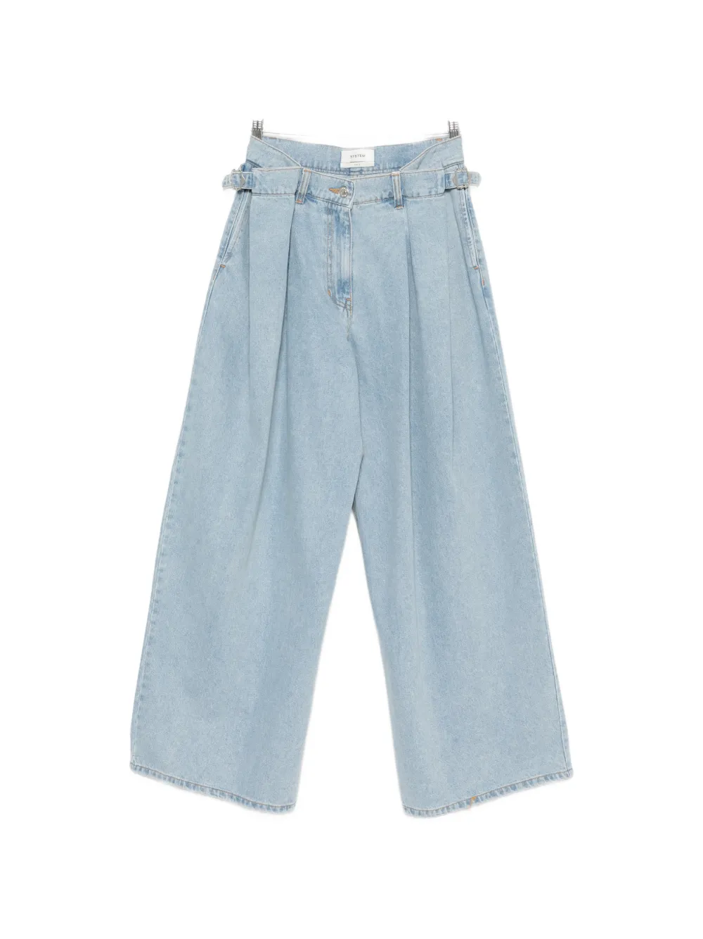 System pleated button-fastening jeans - Blu