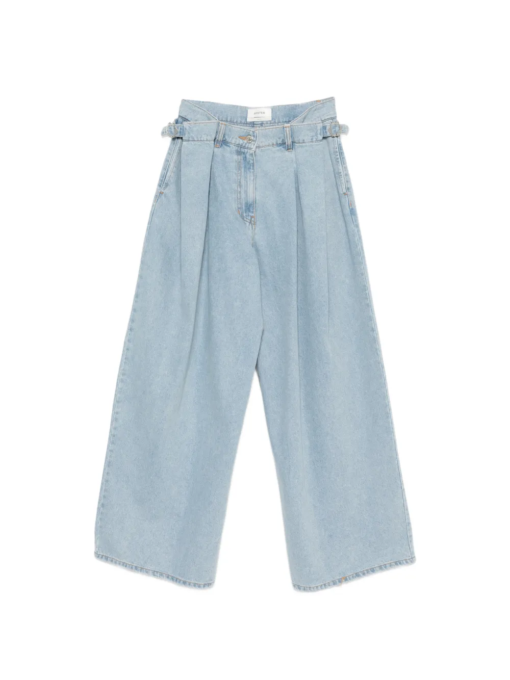System pleated button-fastening jeans - Blu