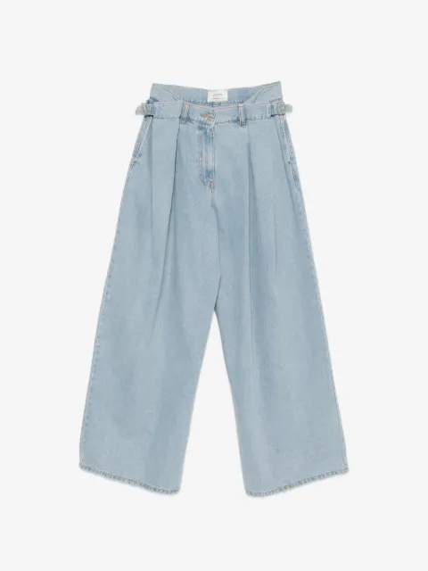 System pleated button-fastening jeans