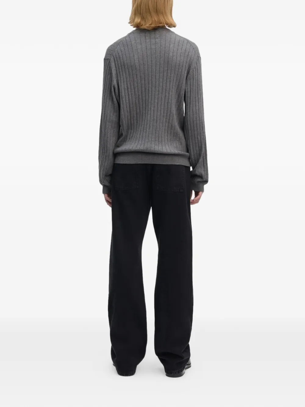  Another Aspect Ribbed V-neck Sweater - Grey 
