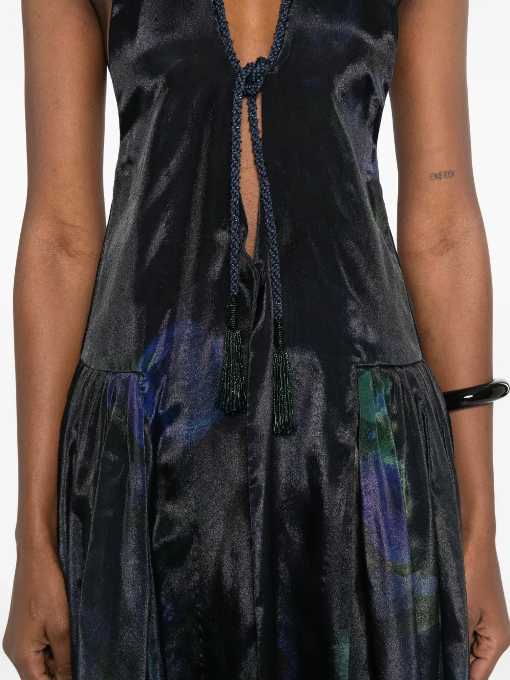 Giorgio Armani Jurk met kwastje en bloemen Blauw