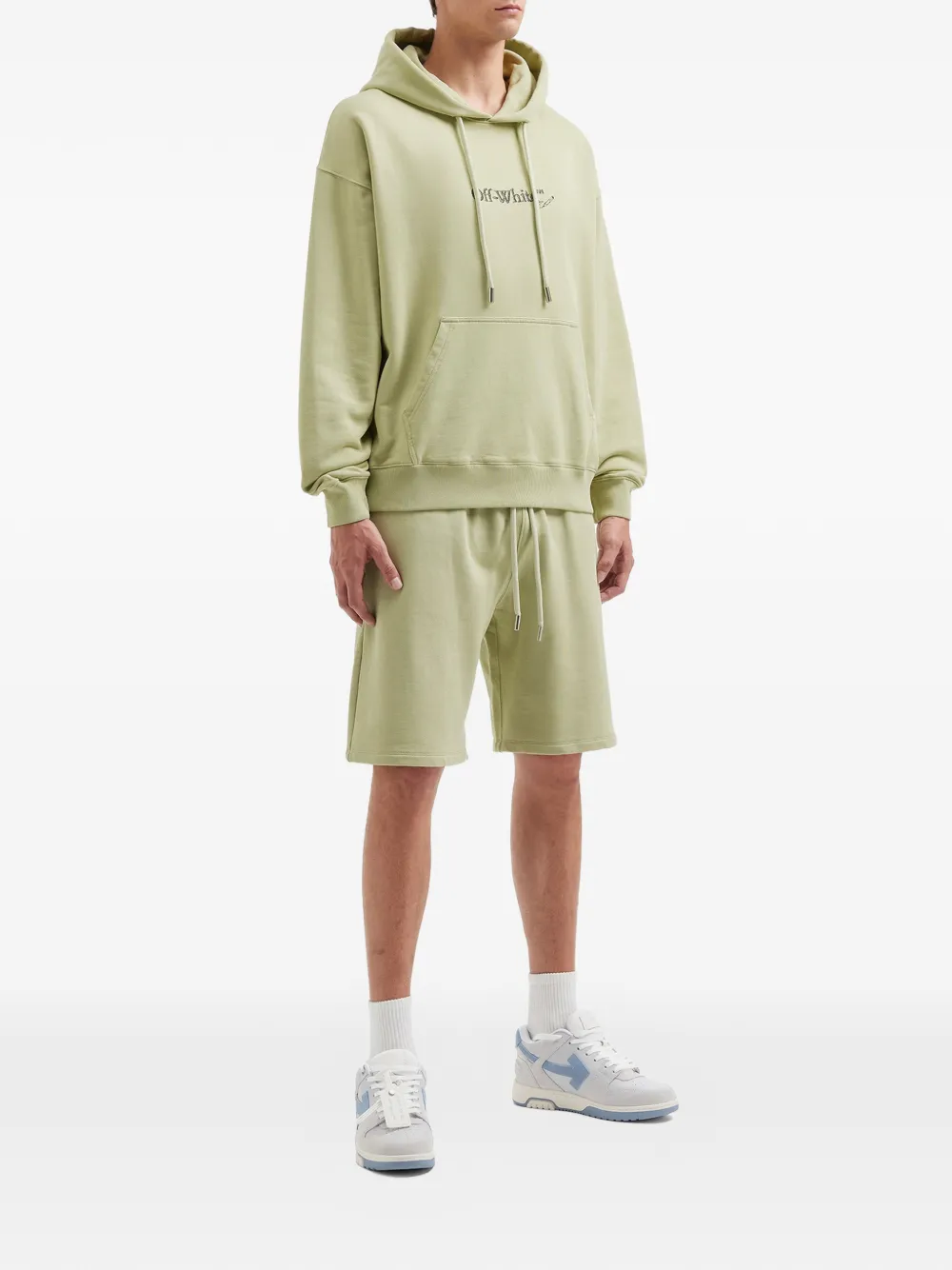 Off-White Katoenen shorts met trekkoord en print Groen