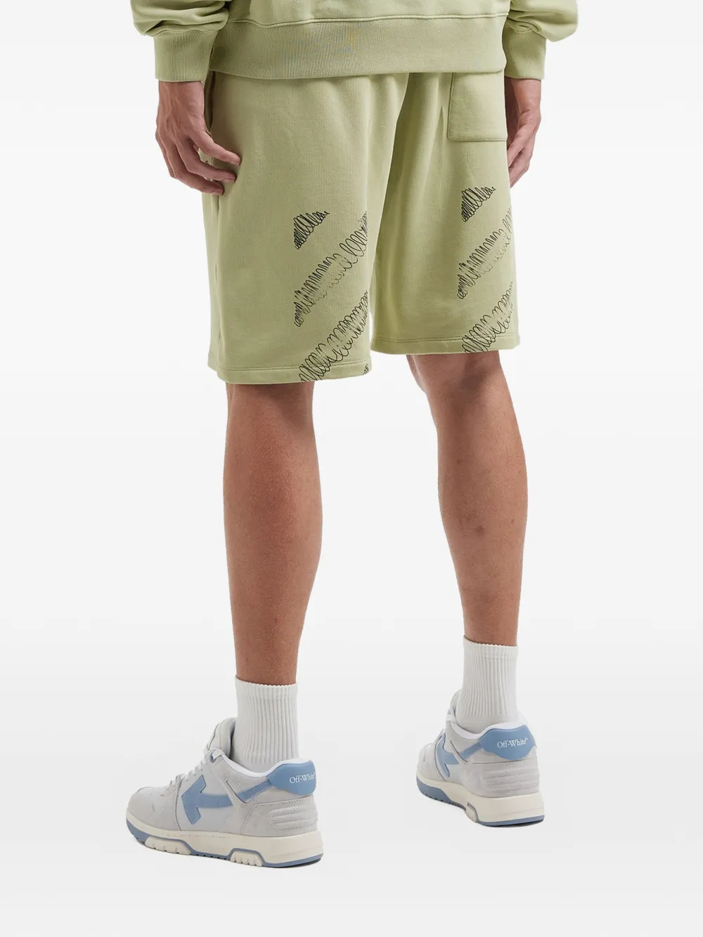 Off-White Katoenen shorts met trekkoord en print Groen