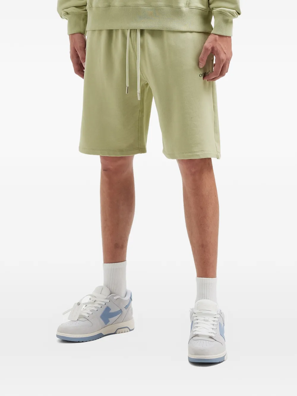 Off-White Katoenen shorts met trekkoord en print Groen