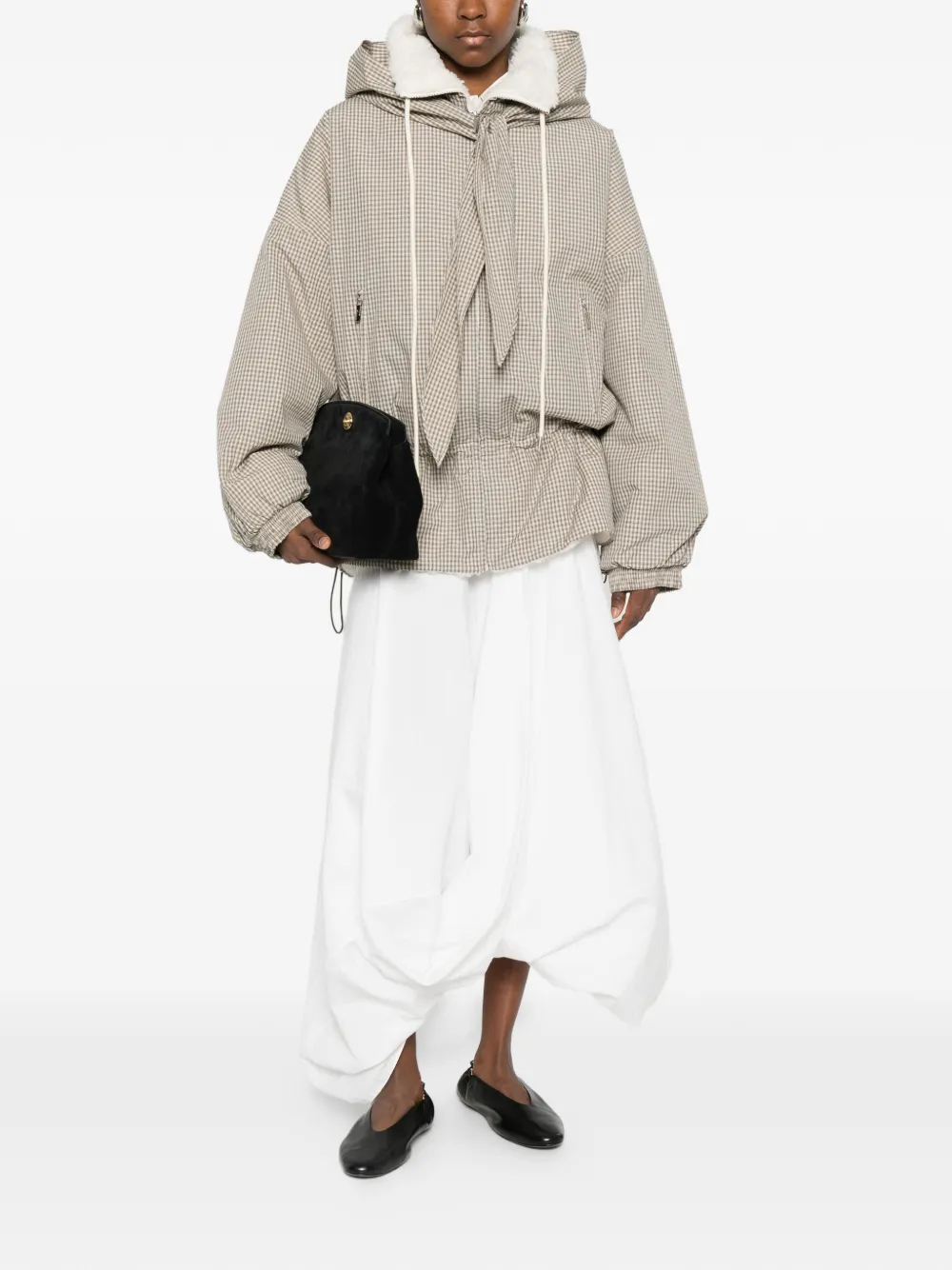  Viktoria Chan Checked Hooded Jacket - Neutrals 