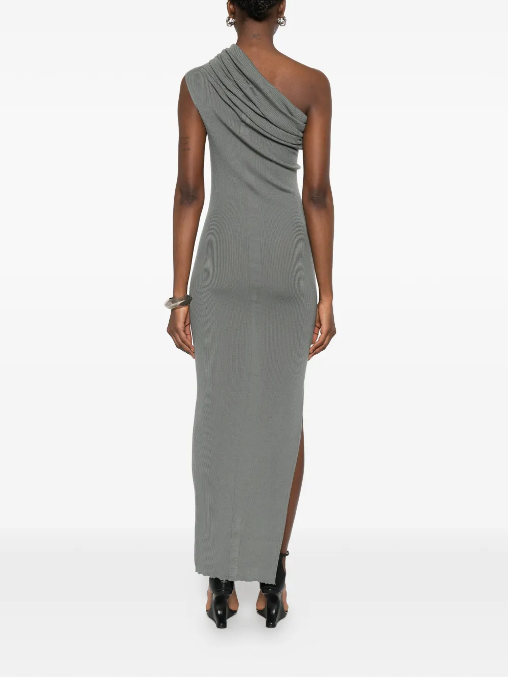 one-shoulder split midi dress